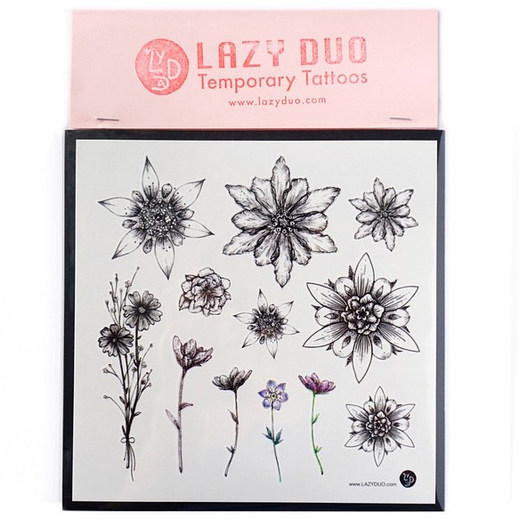 インクインク手描き水彩藍タトゥーステッカーかわいい美しい妖精タロット夢の花シンプルなローズグラス防水抗敏感| LAZY DUO 1枚目の画像
