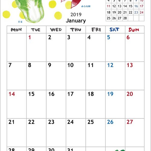 月曜始まり19年カレンダー クリップなし カレンダー Qk 通販 Creema クリーマ ハンドメイド 手作り クラフト作品の販売サイト