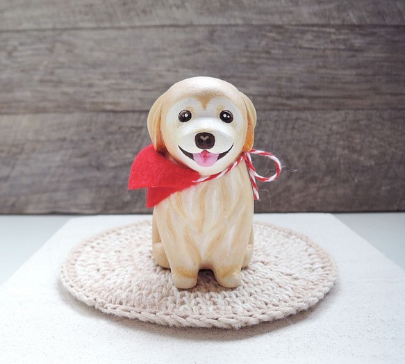 萌呆笑笑黃金獵犬 坐姿 擺飾 手工木製療癒小木雕 公仔 第1張的照片