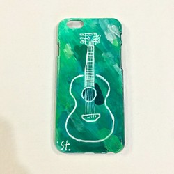 iPhone6/6sケース◎ハンドメイド◎ギター（グリーン） 1枚目の画像