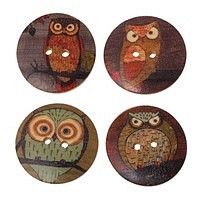 送料無料！【wood-button0254】木製ボタン4個（ナチュラル地＋ふくろうデザイン）３０ｍｍ 1枚目の画像
