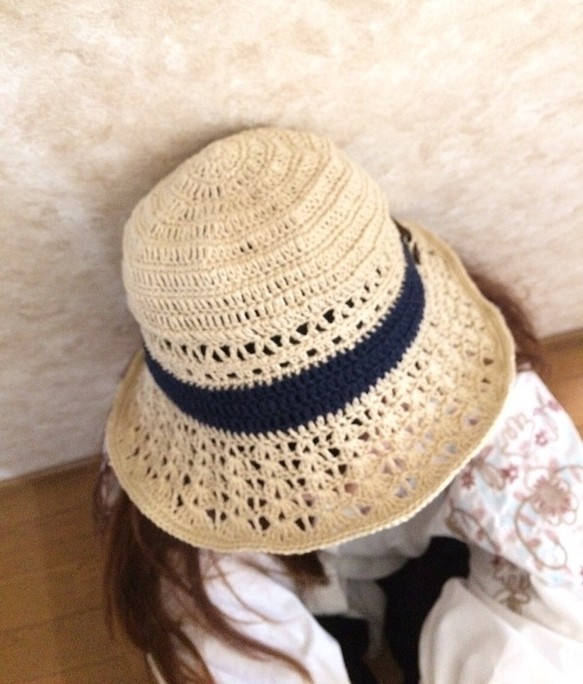 【送料無料】夏清涼感☆麻リネン帽子椰子の木ボタン付き！ 1枚目の画像