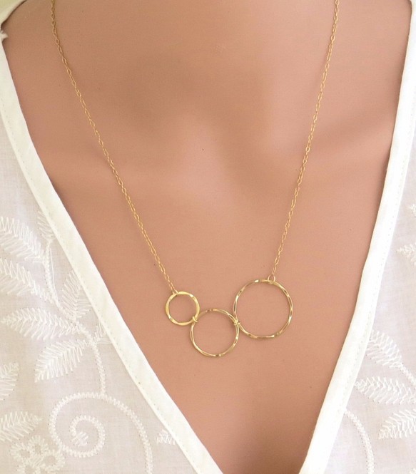 14kgf 3連リングネックレス karma ゴールドネックレス necklace 独特な店 ring セール特別価格