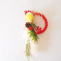 【Creema限定】虎色カラーポンポン菊のお正月飾り 1枚目の画像