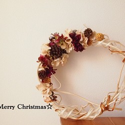 【Creema限定】キウイの蔓とドライナッツのクリスマスリース 1枚目の画像