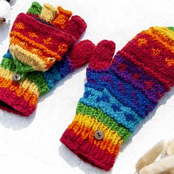 可滑手機手套 觸控手套 機車手套 手織純羊毛針織手套 可拆卸手套 內刷毛手套 保暖手套-北歐繽紛彩虹色 情人節禮物 生日 第1張的照片