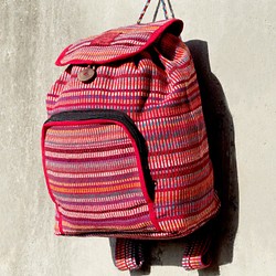 限量一件 天然手織布彩虹繽紛 帆布書包 / 背包 / 後背包 / 肩背包 / 旅行包 - 自然手感繽紛色彩 正紅色 第1張的照片