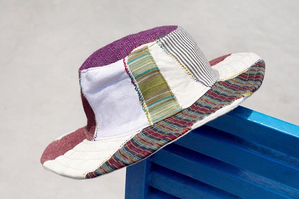 麻の帽子手織り綿の帽子/ニット帽/帽子/バイザーの民族のモザイク - 日本の国家風の手織りコットン（1を制限します） 1枚目の画像