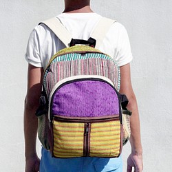 hemp bag限量一件 手工棉麻拼接設計後背包 / 肩背包 / 民族登山包 / 拼布包 - 繽紛對比色幾何民族後背包 第1張的照片