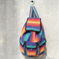 バックパックを織りフェアトレードグラデーションライン - 手編みのバックパック/ショルダーバッグ/バッグ/ハンドバッグを感じた後 1枚目の画像