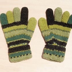 聖誕節禮物 手工限量針織純羊毛保暖手套 / 針織手套 / 全指手套 / wool gloves - 東歐草地綠條紋 第1張的照片