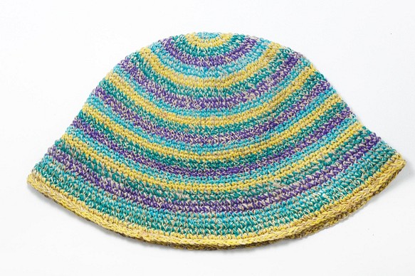手編み帽子/編み帽子/手織り綿帽子/羊毛帽子/漁師帽子（ネパール製） - 日光ストライプカラー綿 1枚目の画像