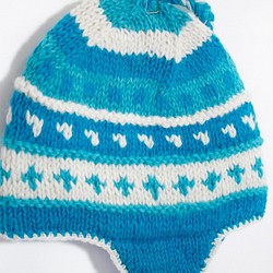 手織りの純粋なウールの帽子/ハンドブラシキャップ/編キャップ/飛行キャップ - 青空のストライプのウールの帽子のトーテム 1枚目の画像