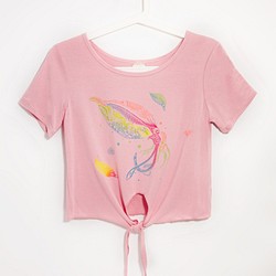 女裝莫代爾涼感綁帶T-shirt / 設計上衣 / 設計Tee / 綁帶上衣 - 海底生物 發光透抽 ( 粉紅色 ) 第1張的照片