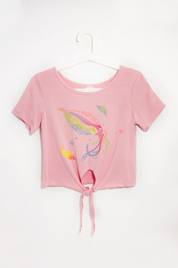 女裝莫代爾涼感綁帶T-shirt / 設計上衣 / 設計Tee / 綁帶上衣 - 海底生物 發光透抽 ( 粉紅色 ) 第1張的照片