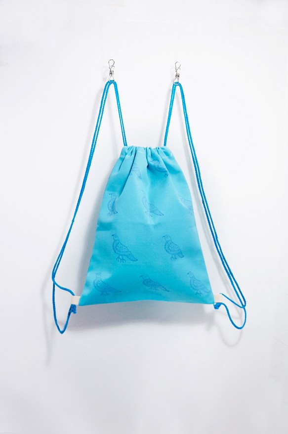 ブルーバード（ライトブルー）キャンバスバッグ - 印刷花束口後のブロックプリントがバックパック/ショルダーバッグ/ポータブルパッ 1枚目の画像