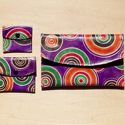 shanti leather限量一件手工山羊皮夾 / 手繪風格皮革錢包 / 長皮夾 - 圓形長盤普普風 ( 紫色 ) 第1張的照片