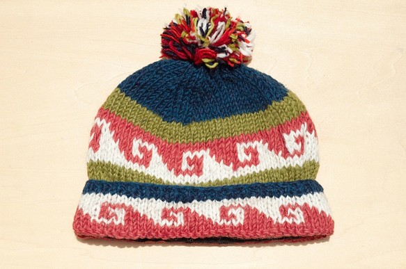 wool hat手工編織純羊毛帽/ 編織帽 / 針織毛帽 / 內刷毛手織毛帽 / 毛線帽 - 森林色系 東歐風幾何圖案 第1張的照片