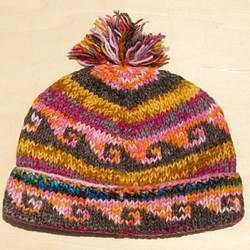 wool 手工編織純羊毛帽/ 編織帽 / 針織毛帽 / 內刷毛手織毛帽 / 毛線帽 - 綜合莓果 粉色段染繽紛漸層色 第1張的照片