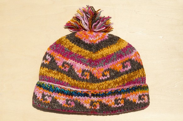 wool 手工編織純羊毛帽/ 編織帽 / 針織毛帽 / 內刷毛手織毛帽 / 毛線帽 - 綜合莓果 粉色段染繽紛漸層色 第1張的照片