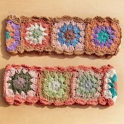 手工棉線編織髮帶 / 編織繽紛髮帶 - 自然色系鉤織繽紛花朵 ( 每色手工限量一件 ) headband 第1張的照片