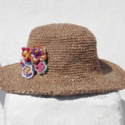 手織りのコットン帽子/ニット帽子/漁師帽子/バイザー/麦わら帽子/麦わら帽子の限定版-編まれた花の森の風（カーキ） 1枚目の画像