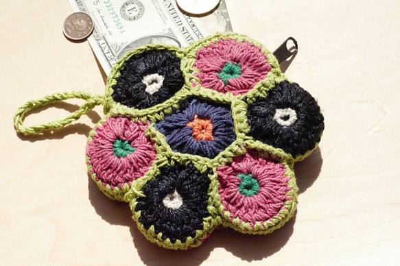 東歐風手工鉤織零錢包 / 收納包 / 化妝包 - 綠色花朵森林系零錢包 flower coin purse 第1張的照片