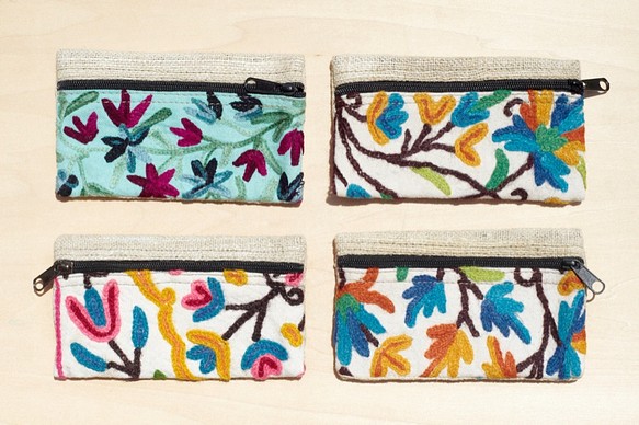 林業手織り刺繍財布/財布/鉛筆の学科 - 色の花のつるの刺繍財布（左下、右/ボトムを左） 1枚目の画像