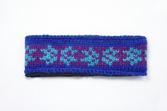 / 手工羊毛編織繽紛髮帶/ 純羊毛編織髮帶- 藍紫色圖騰 ( 手工限量一件 )wool headband 第1張的照片