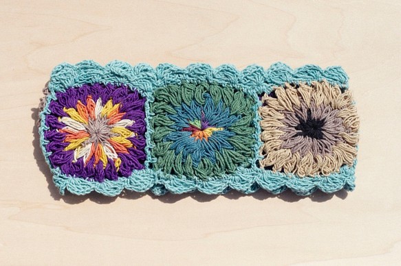 手工棉線編織髮帶 / 編織繽紛髮帶 - 天藍色繽紛花朵 ( 手工限量一件 ) cotton headband 第1張的照片