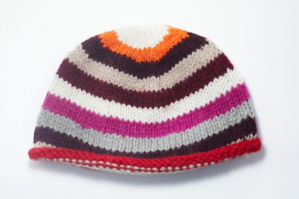 新年禮物 手工編織羊毛帽 / 針織毛帽 / 毛線帽 (made in nepal) - 漸層條紋 wool hat 第1張的照片