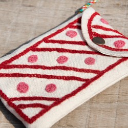 iphone 手感手工刺繡手機套/ 悠遊卡套 / 肩背包 / 小包 / 旅行包 - 彩色雨點 ( 粉色點點+紅色線條 ) 第1張的照片