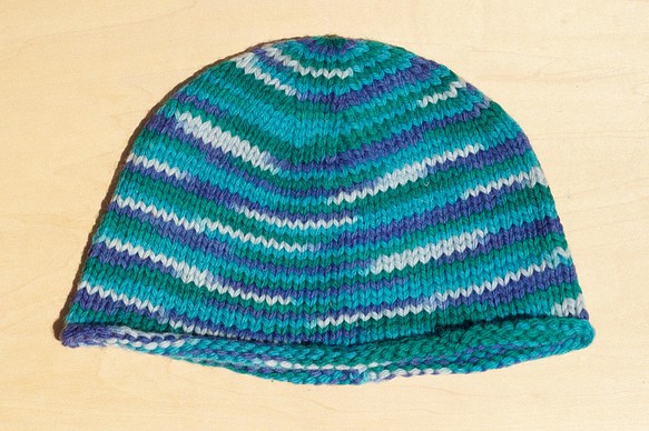 限量一件 手織純羊毛帽 / 針織毛帽 / 手織毛帽 / 毛線帽 (made in nepal) - 漸層藍綠色天空 第1張的照片
