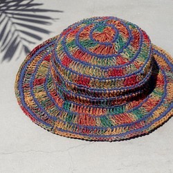 生日禮物 手工限量 手工編織棉麻帽 / 漁夫帽 / 遮陽帽 / 草帽 - 鏤空熱帶森林色 ethnic hemp hat 第1張的照片