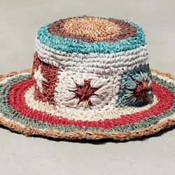 限量一件 手工編織棉麻帽/編織帽/漁夫帽/草帽 - 復古色漸層森林花朵編織 hemp flower hat 第1張的照片