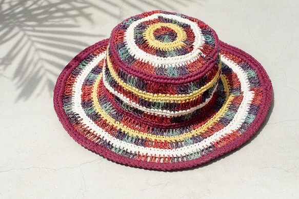 限量一件 手工棉麻帽 / 漁夫帽 / 遮陽帽 / 草帽 - 鏤空彩虹渲染色編織 fairtrade hemp hat 第1張的照片