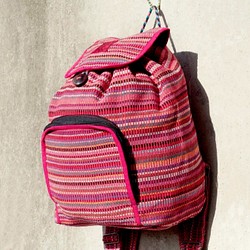 限量一件 天然手織布彩虹繽紛 帆布書包 / 背包 / 後背包 / 肩背包 / 旅行包 - 自然手感繽紛色彩 桃紅色 第1張的照片