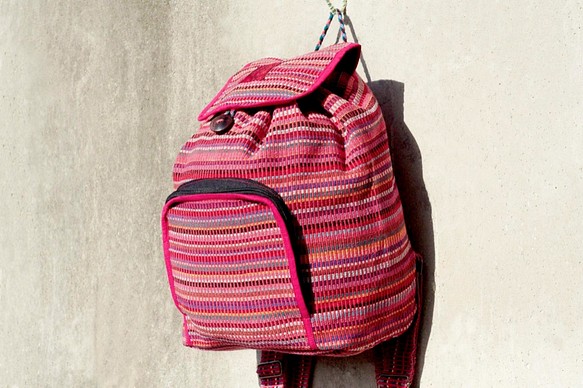 限量一件 天然手織布彩虹繽紛 帆布書包 / 背包 / 後背包 / 肩背包 / 旅行包 - 自然手感繽紛色彩 桃紅色 第1張的照片