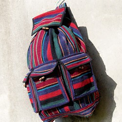 綿のバックパックを織り赤と緑の線 - リュックサック/バックパックエスニック/ストライプリュック後の綿ニットの感触 1枚目の画像