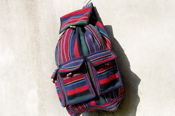編織手感棉後背包 / 民族後背包 / 條紋後背包 -  紅藍綠色系 woven cotton backpack 第1張的照片