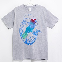 男裝 合身純棉插畫Tee / T-shirt/旅行T / 印度風T-shirt / 設計T - 熱帶南美彩色漸層鸚鵡 第1張的照片