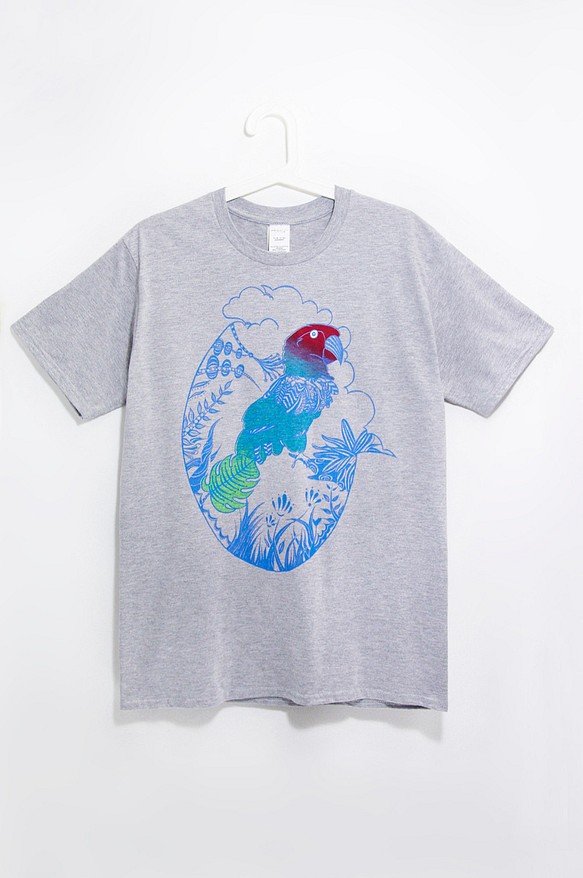 男裝 合身純棉插畫Tee / T-shirt/旅行T / 印度風T-shirt / 設計T - 熱帶南美彩色漸層鸚鵡 第1張的照片