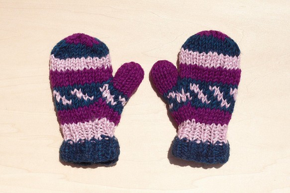 聖誕禮物 限量一件針織純羊毛保暖手套 / 兒童手套 / 童手套 / 內刷毛手套 / 針織手套 / 拳擊手套 - 紫羅蘭色 第1張的照片