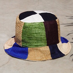 限量一件 大地森林風拼接手織棉麻帽 / 漁夫帽 / 遮陽帽 / 拼布帽 / 手工帽 / 登山帽 - 露營必備對比色拼接帽 第1張的照片