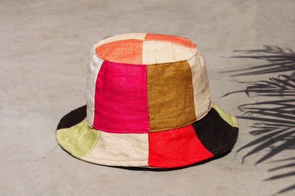 限量一件 自然森林風拼接手織棉麻帽 / 漁夫帽 / 遮陽帽 / 拼布帽 / 手工帽 /登山帽 - 春天的色彩漁夫帽 第1張的照片