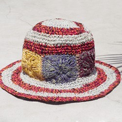 限量一件 手工編織棉麻帽/編織帽/漁夫帽/草帽/遮陽帽/鉤織帽 - 鮮豔對比色 熱帶森林系花朵編織 fairtrade 第1張的照片