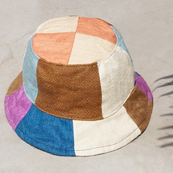 限量一件 大地森林風拼接手織棉麻帽 / 漁夫帽 / 遮陽帽 / 拼布帽 / 手工帽 - 熱帶南美鮮豔色 拼接手工帽 第1張的照片