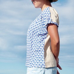 限定版手作りの木版画の綿シャツ/インド綿のシャツ/ワイド手織りシャツ/エスニックトップス/ blockprintワイドブラウス 1枚目の画像