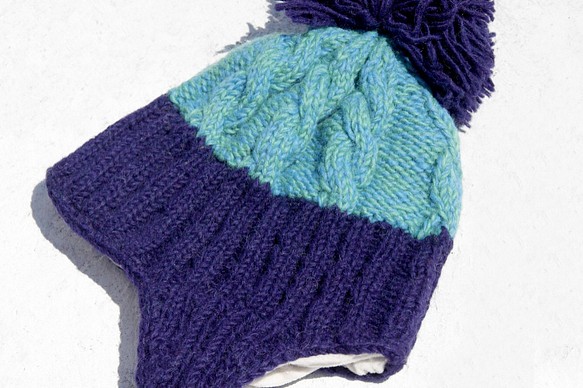 クリスマス限定の純粋なウールの手編み帽子/マニュアルはキャップ/ニットキャップ/フライトキャップ/ウールキャップ毛提示 - 青い 1枚目の画像