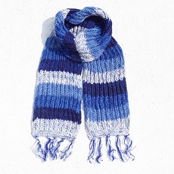 聖誕節聖誕禮物 限量一件 手織純羊毛圍巾 / 針織圍巾 / 手織條紋圍巾 / 手工針織圍巾-南美 旅行意義 魔幻藍色條紋 第1張的照片